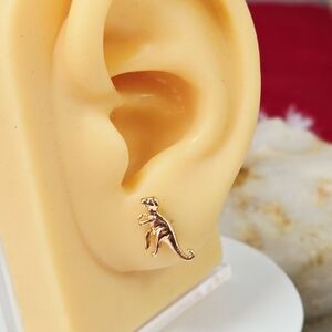 T-Rex Dinosaur Stud Earrings | Gold Zinc Alloy | Punk Vintage Mini Dino Studs